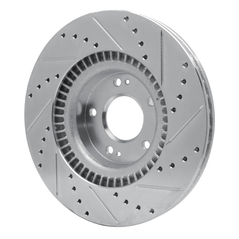 Hyundai Genesis Brake Rotor (1) - Front Left - R1 Concepts - Drilled & Slotted - Silver - `09-`11